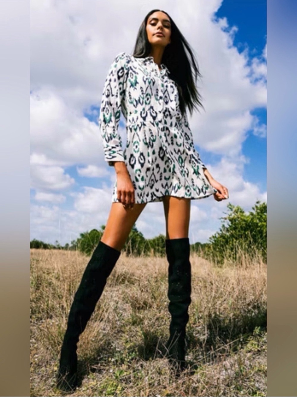 NWT Zara Mini Dress Green & Black Print Sz L business, casual, date night, event